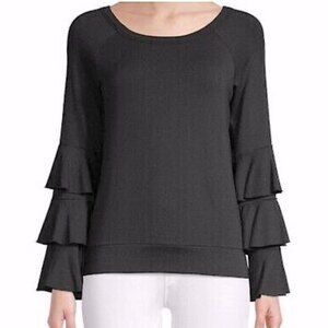 Bailey 44 Tiered Long Sleeve Scoop Neck Top Grey Medium